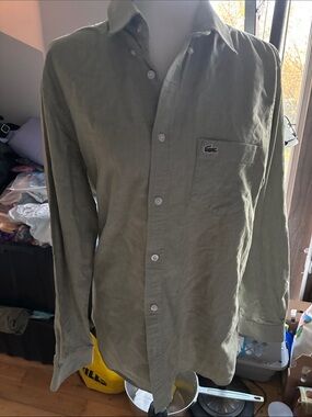 Lacoste Olive Button-Down Shirt with Chest Pocket